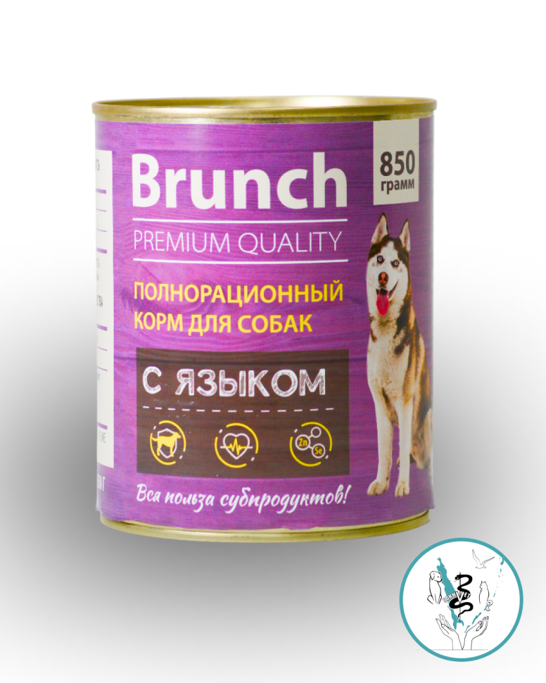 Бранч Корм влажный для собак с языком, 850 гр