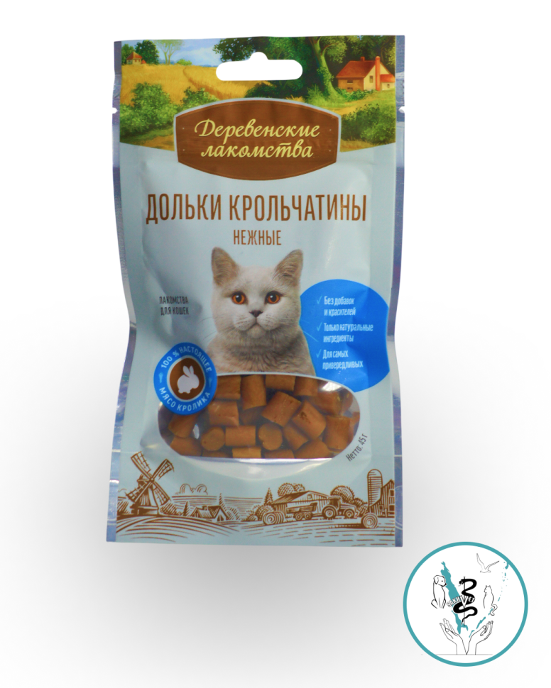 Деревенкие лакомства для кошек Дольки крольчатины  45 гр