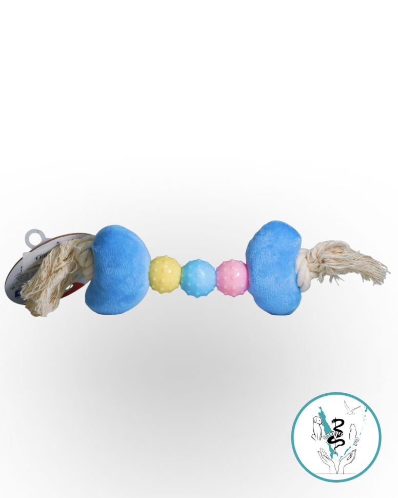 Кость из плюша на ТПР на кантае 18 см голубой