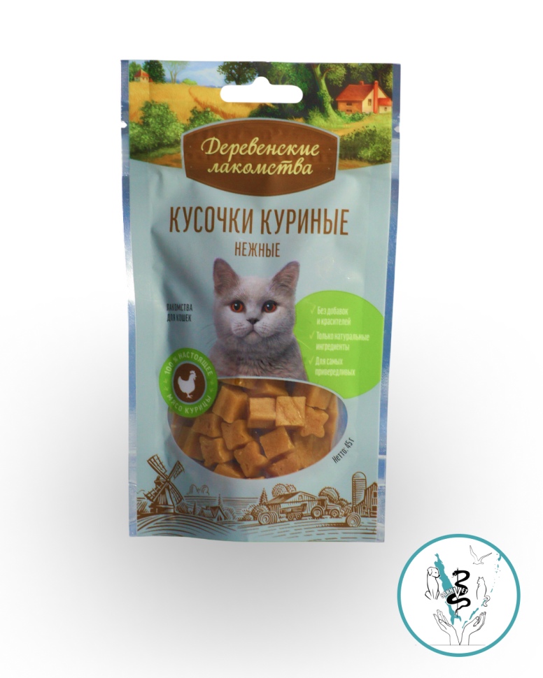 Деревенкие лакомства для кошек Кусочки куриные  45 гр