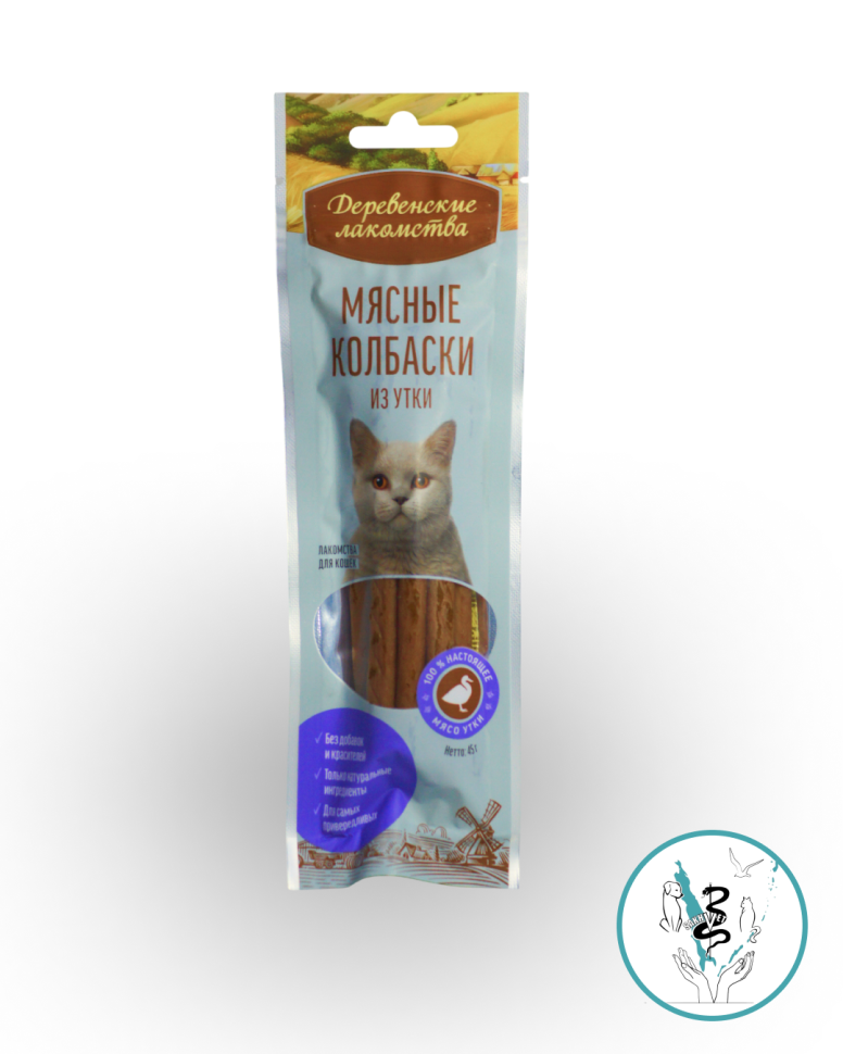 Деревенкие лакомства для кошек Мясные колбаски из утки  45 гр