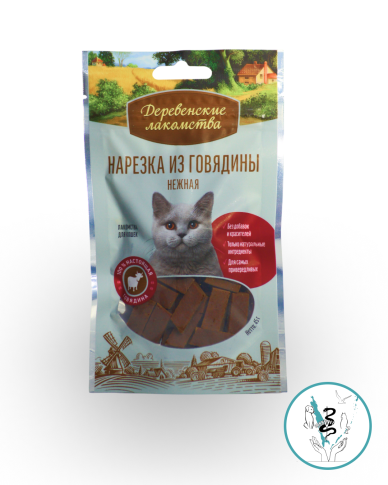 Деревенкие лакомства для кошек Нарезка из говядины  45 гр