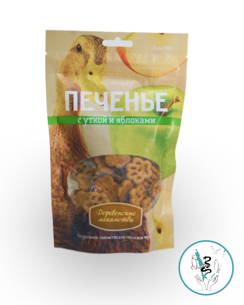 Деревенские лакомства для\собак Печенье с уткой и яблоками 100 гр