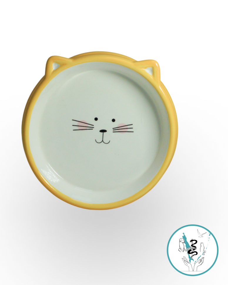 Миска керамика  "Кошка-лепёшка" жёлтая