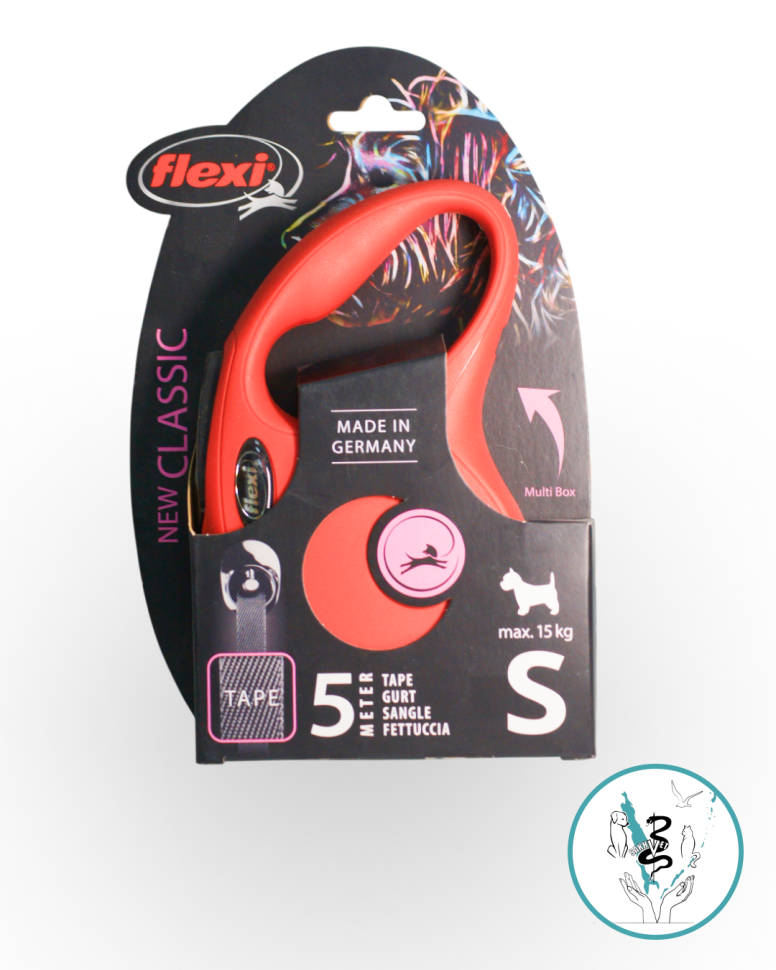 Камон поводок рулетка со шнурком красная лента S 5 м