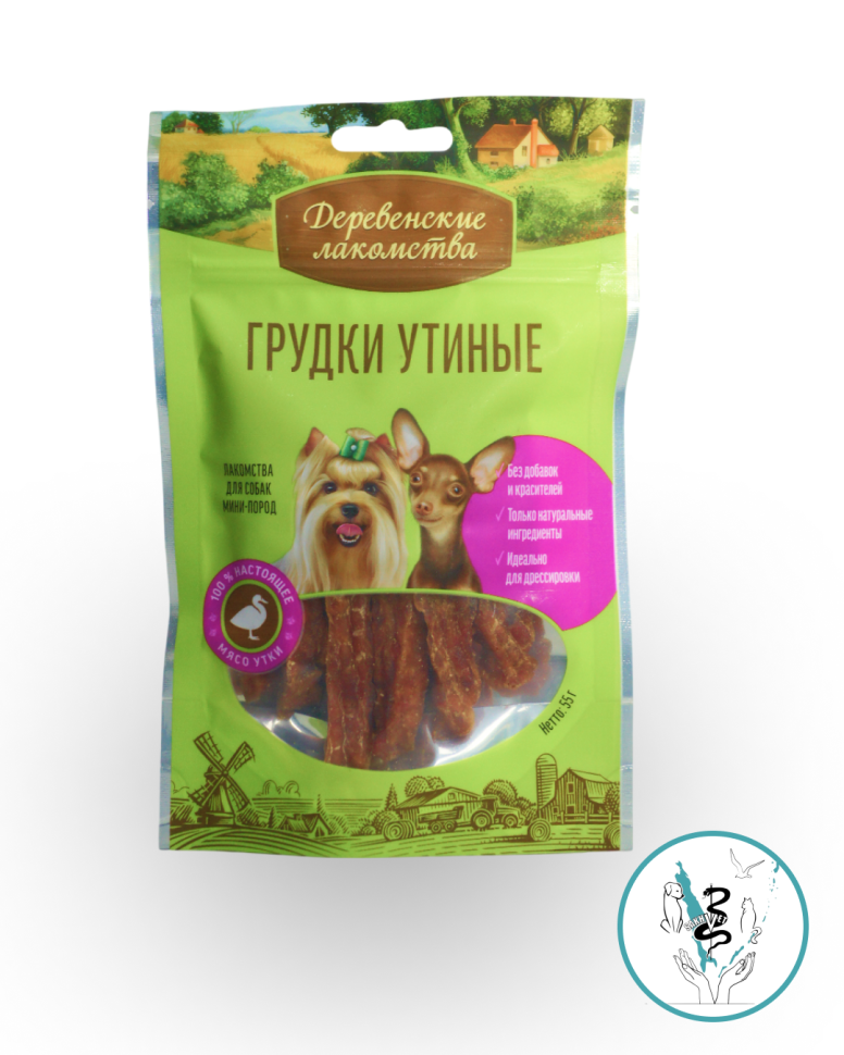 Деревенкие лакомства для собак мини-пород Грудки утиные 55 гр Деревенкие лакомства для собак мини-пород Грудки утиные 55 гр